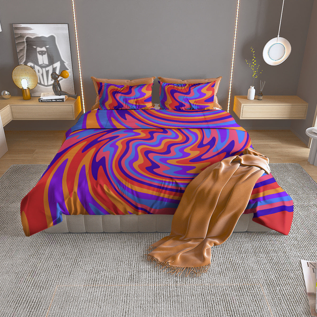 Hippie Trippy Acid Color Print Pattern Duvet Cover Bedding Set