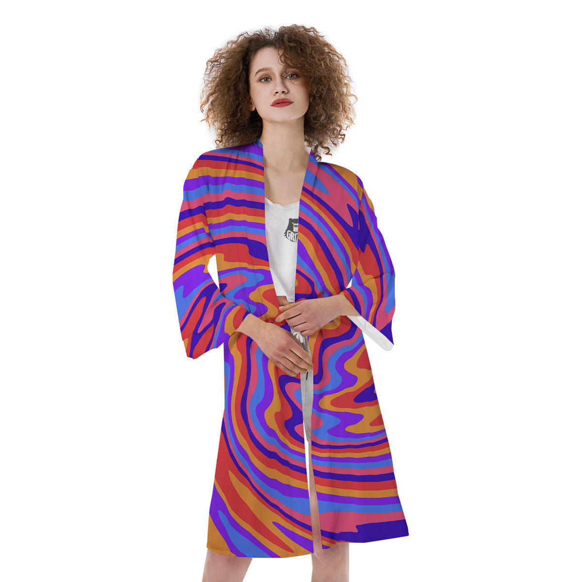 Hippie Trippy Acid Color Print Pattern Kimono-grizzshop