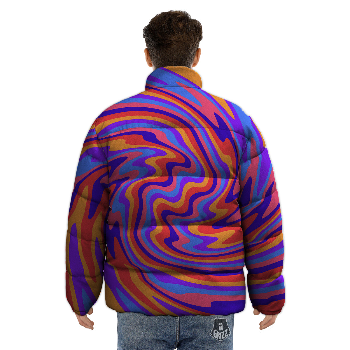 Hippie Trippy Acid Color Print Pattern Puffer Jacket-grizzshop