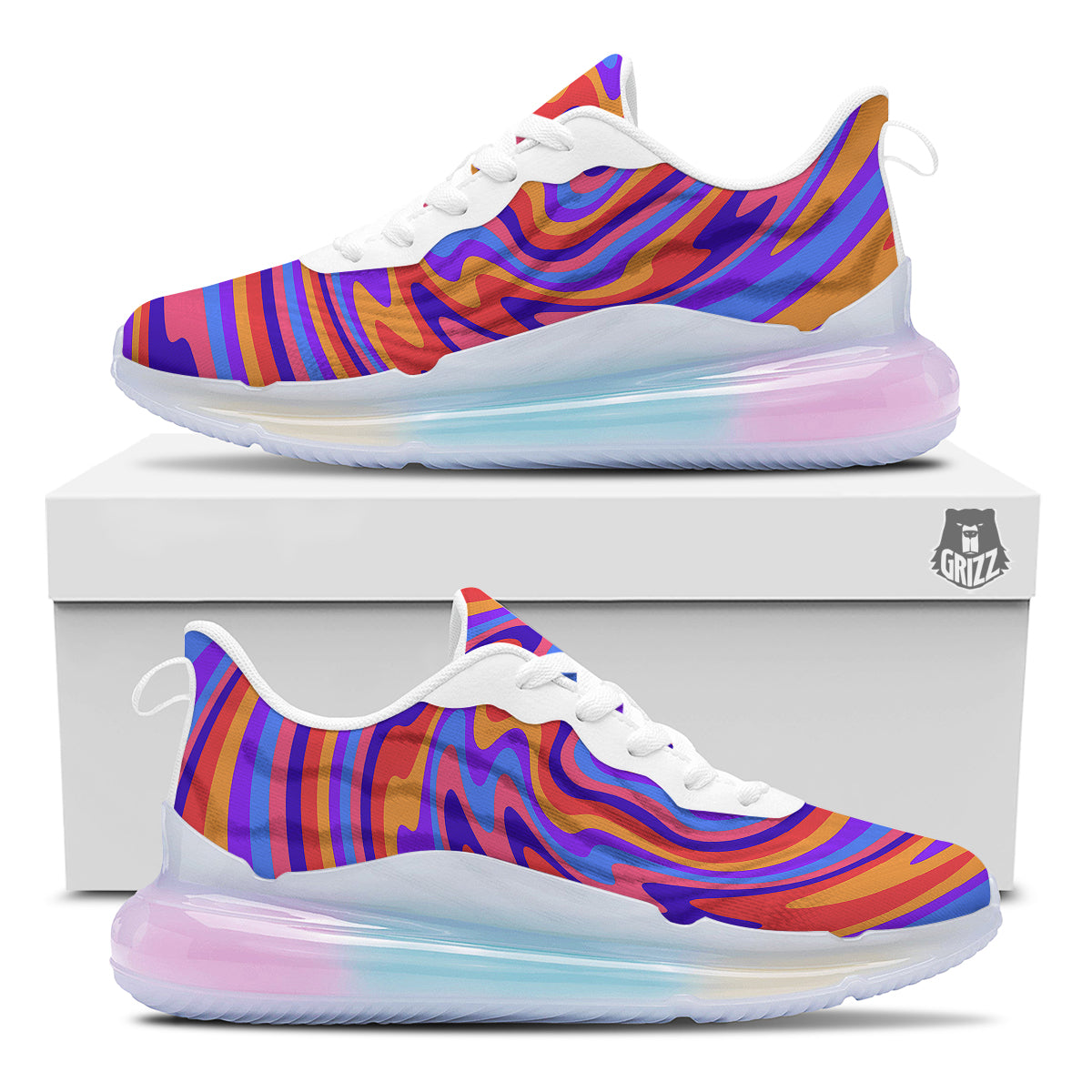 Hippie Trippy Acid Color Print Pattern Running Sneakers-grizzshop