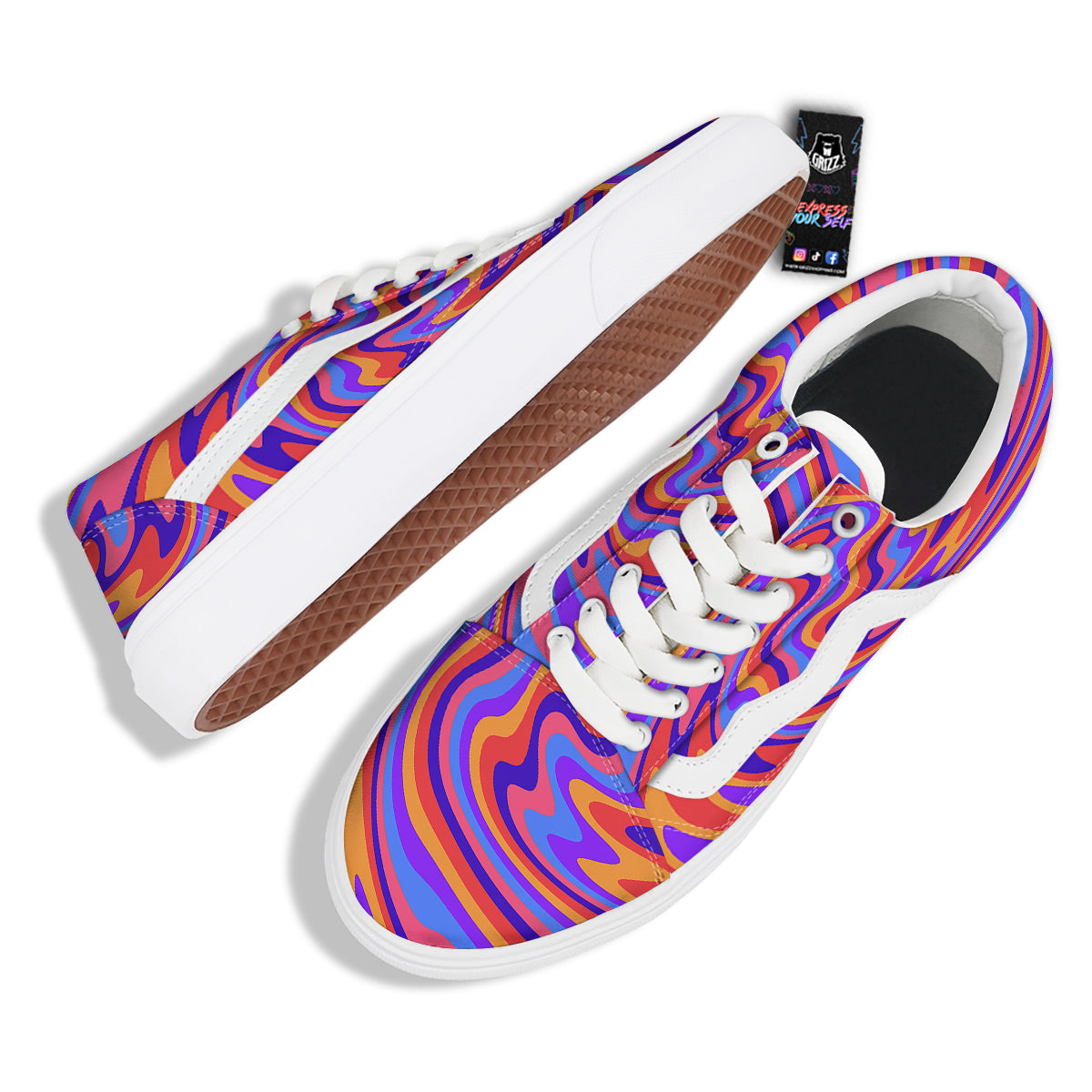 Hippie Trippy Acid Color Print Pattern Skate Shoes-grizzshop
