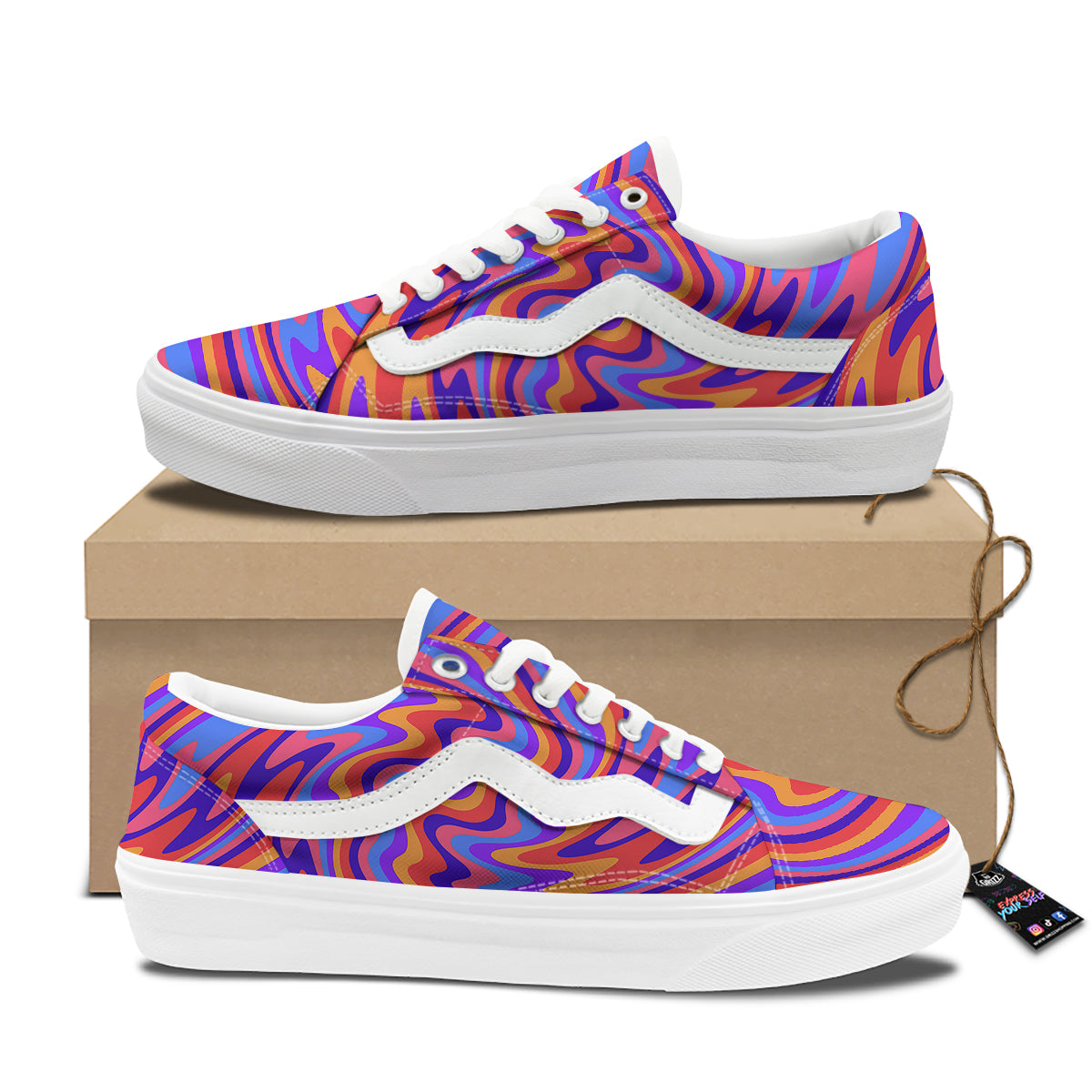 Hippie Trippy Acid Color Print Pattern Skate Shoes-grizzshop