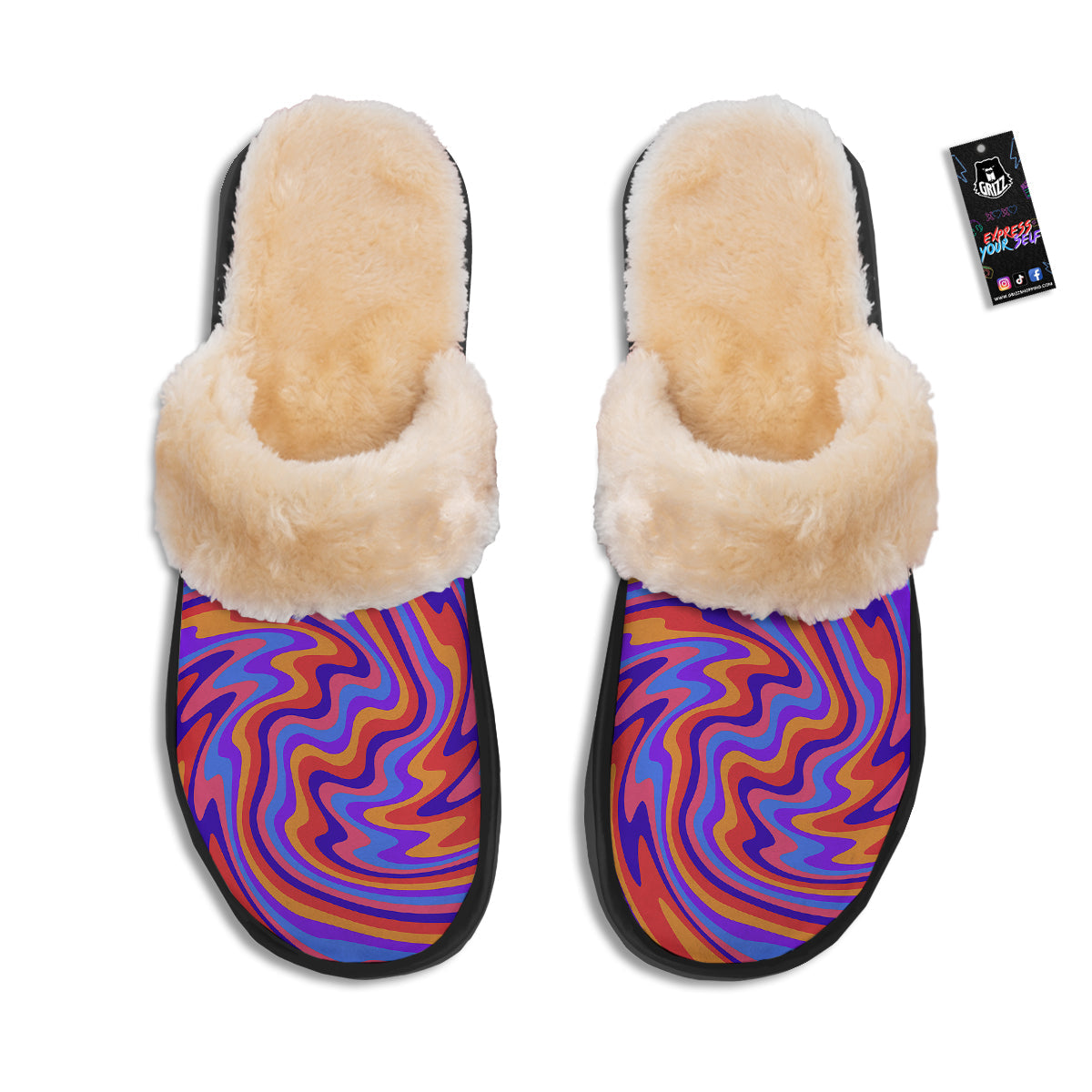 Hippie Trippy Acid Color Print Pattern Slippers-grizzshop