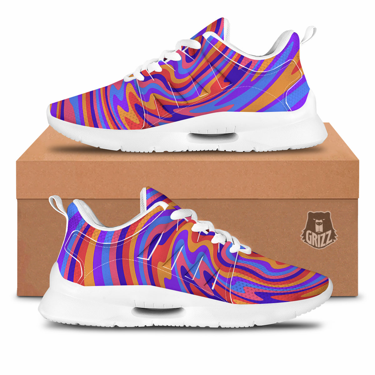 Hippie Trippy Acid Color Print Pattern Tennis Shoes-grizzshop