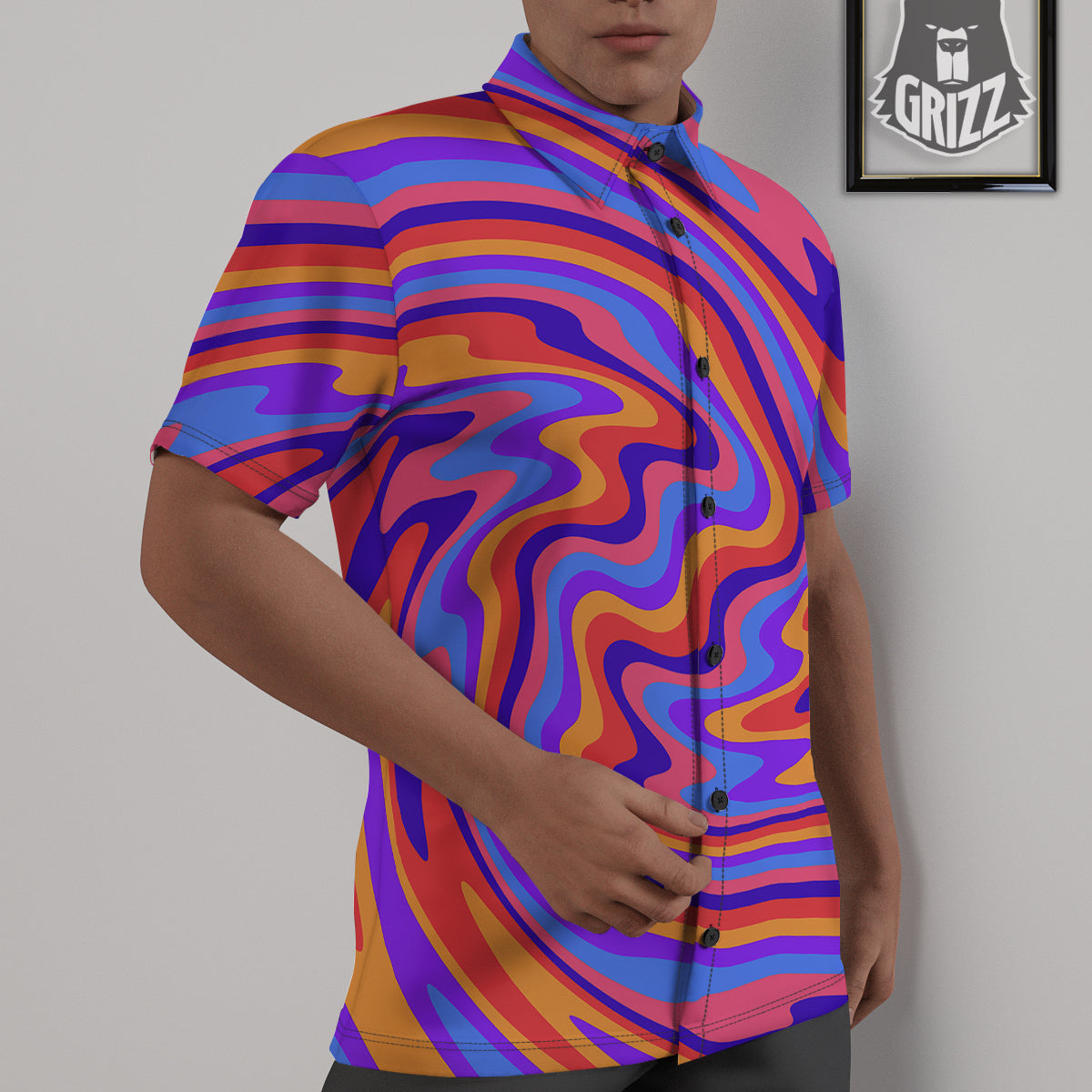 Hippie Trippy Acid Color Print Pattern Untucked Shirts-grizzshop