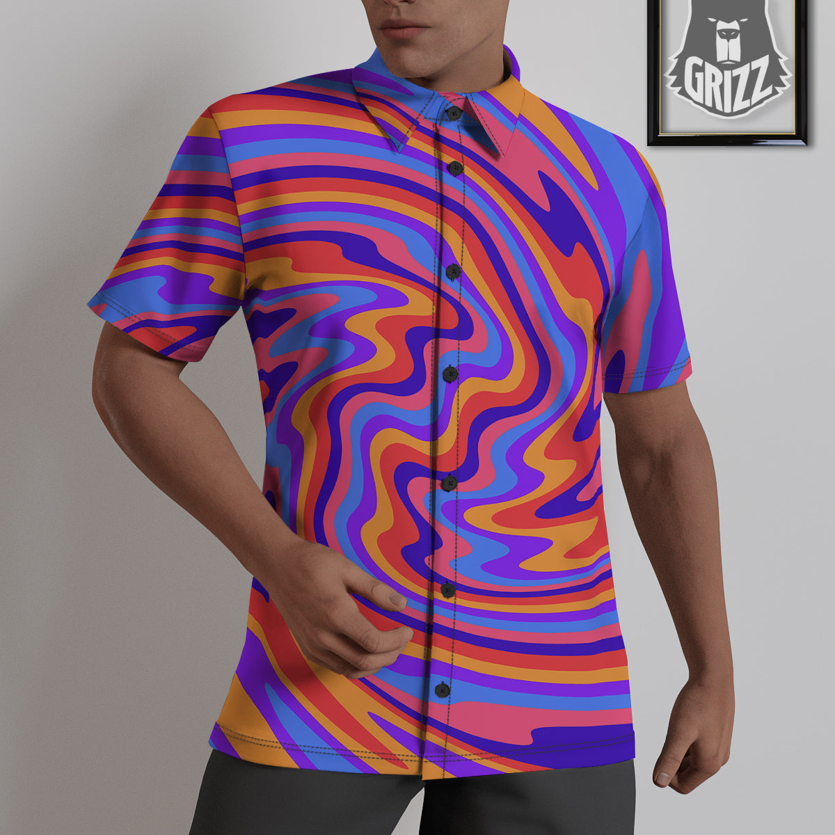 Hippie Trippy Acid Color Print Pattern Untucked Shirts-grizzshop