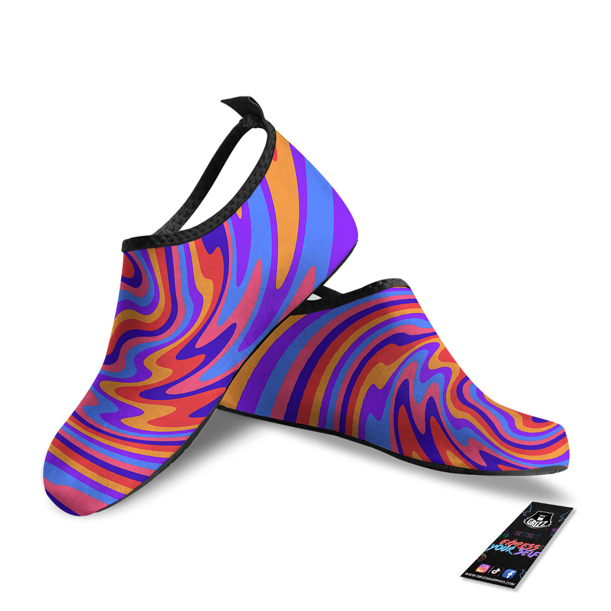Hippie Trippy Acid Color Print Pattern Water Shoes-grizzshop