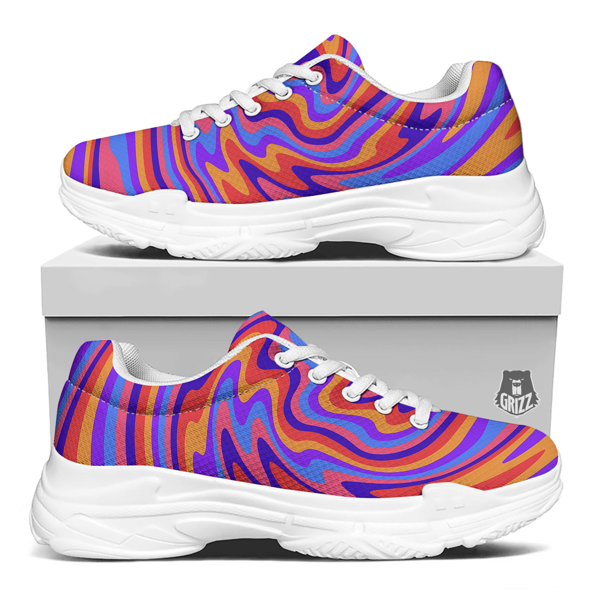 Hippie Trippy Acid Color Print Pattern White Chunky Shoes-grizzshop