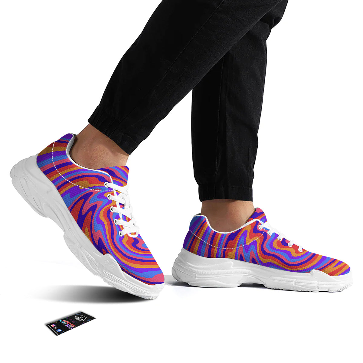 Hippie Trippy Acid Color Print Pattern White Chunky Shoes-grizzshop