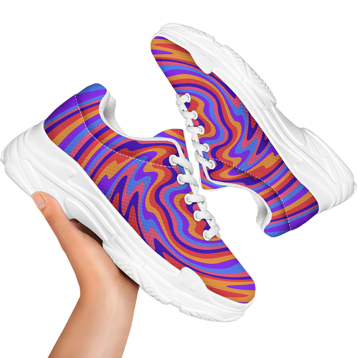 Hippie Trippy Acid Color Print Pattern White Chunky Shoes-grizzshop