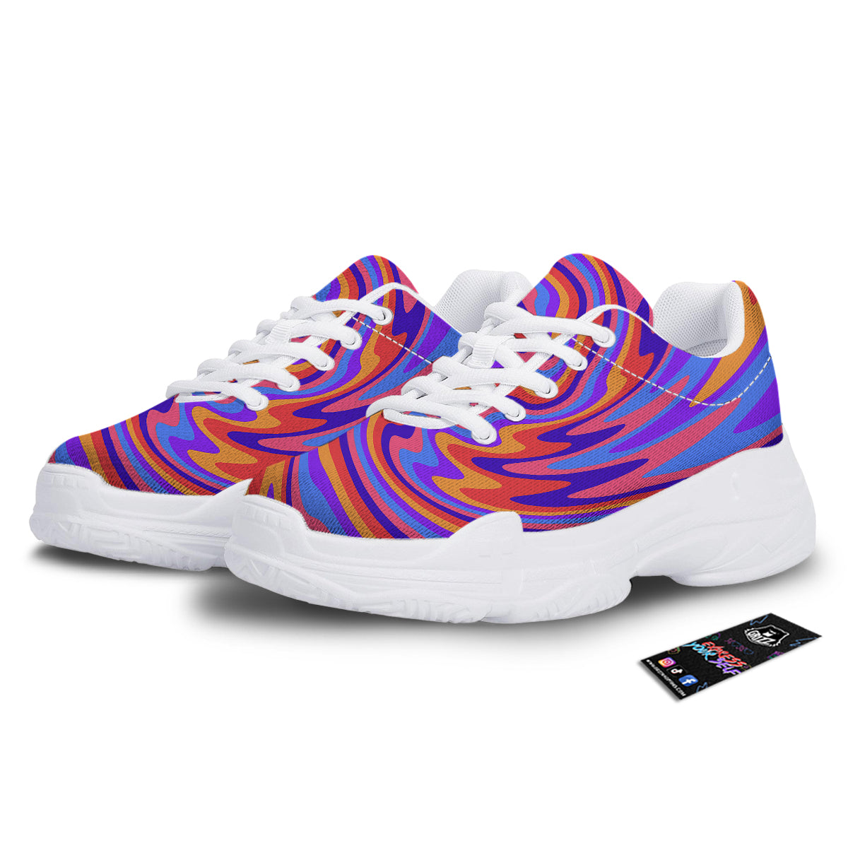 Hippie Trippy Acid Color Print Pattern White Chunky Shoes-grizzshop