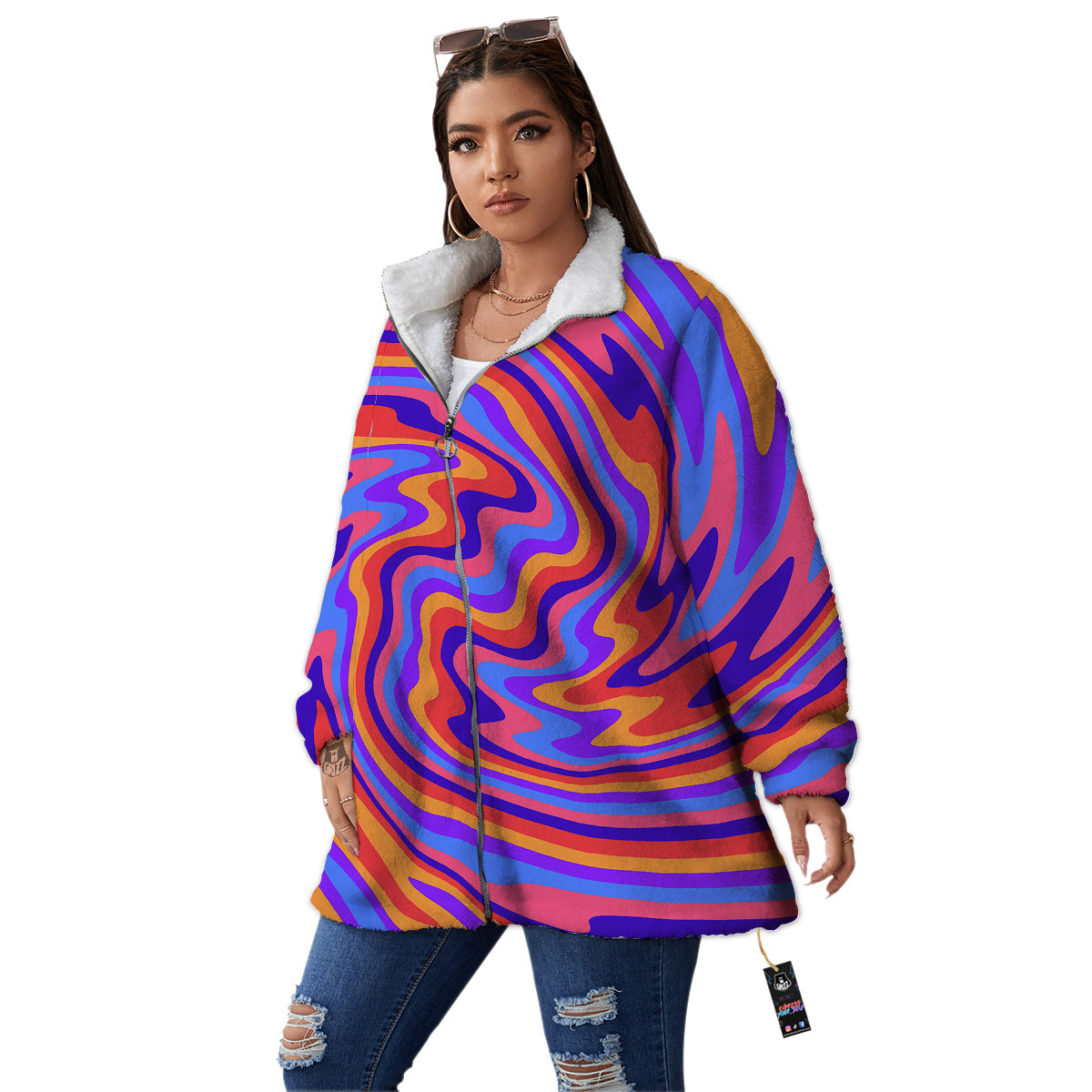 Hippie Trippy Acid Color Print Pattern Women's Sherpa Jacket-grizzshop