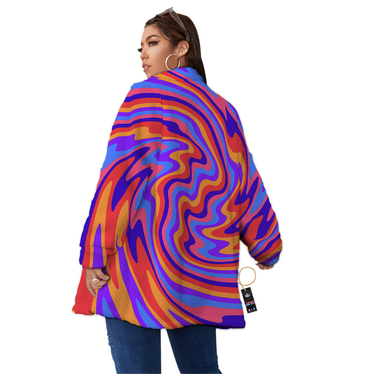Hippie Trippy Acid Color Print Pattern Women's Sherpa Jacket-grizzshop