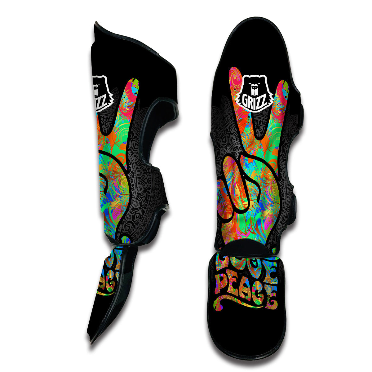 Hippie Two Finger Sign Muay Thai Shin Guards-grizzshop