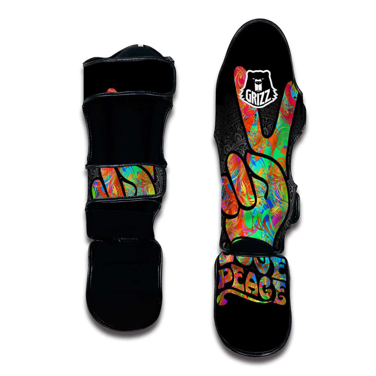 Hippie Two Finger Sign Muay Thai Shin Guards-grizzshop