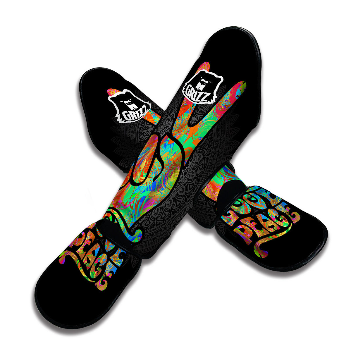 Hippie Two Finger Sign Muay Thai Shin Guards-grizzshop