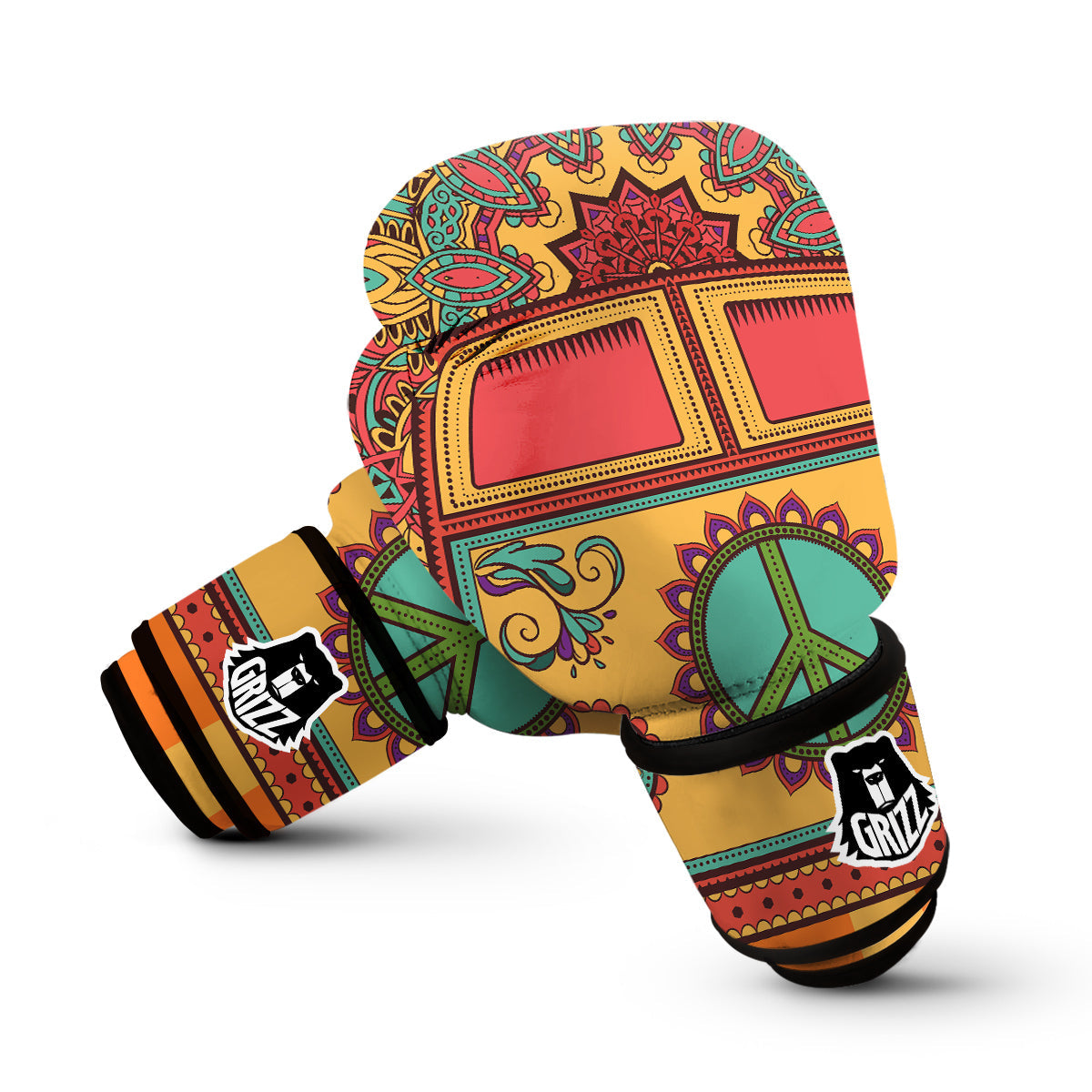 Hippie Van Peace Sign Mandala Pattern Print Boxing Gloves-grizzshop