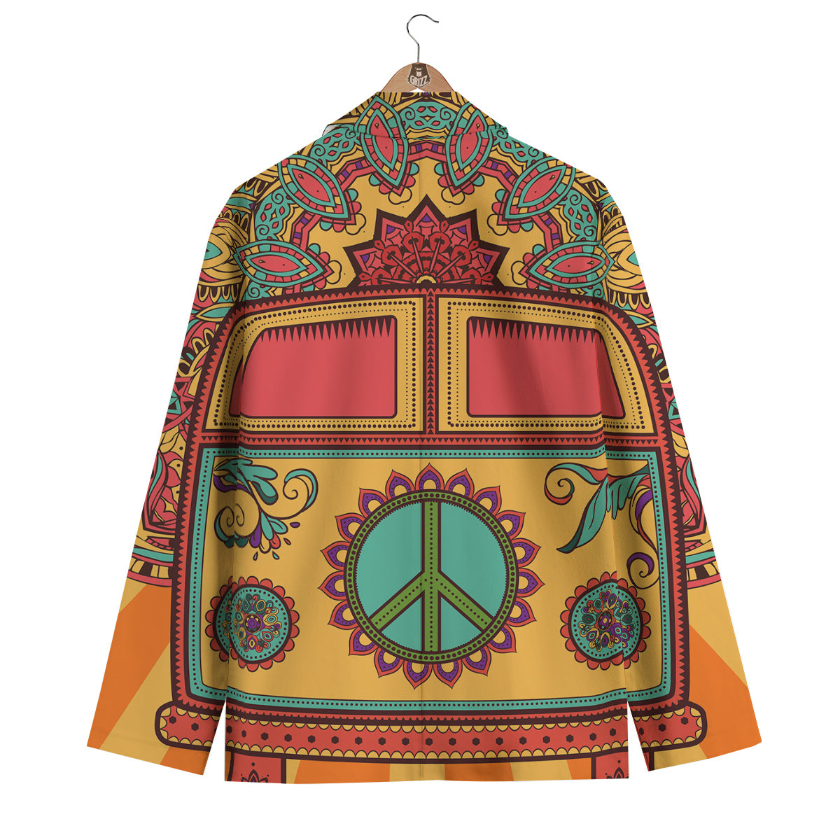 Hippie Van Peace Sign Mandala Pattern Print Men's Blazer-grizzshop