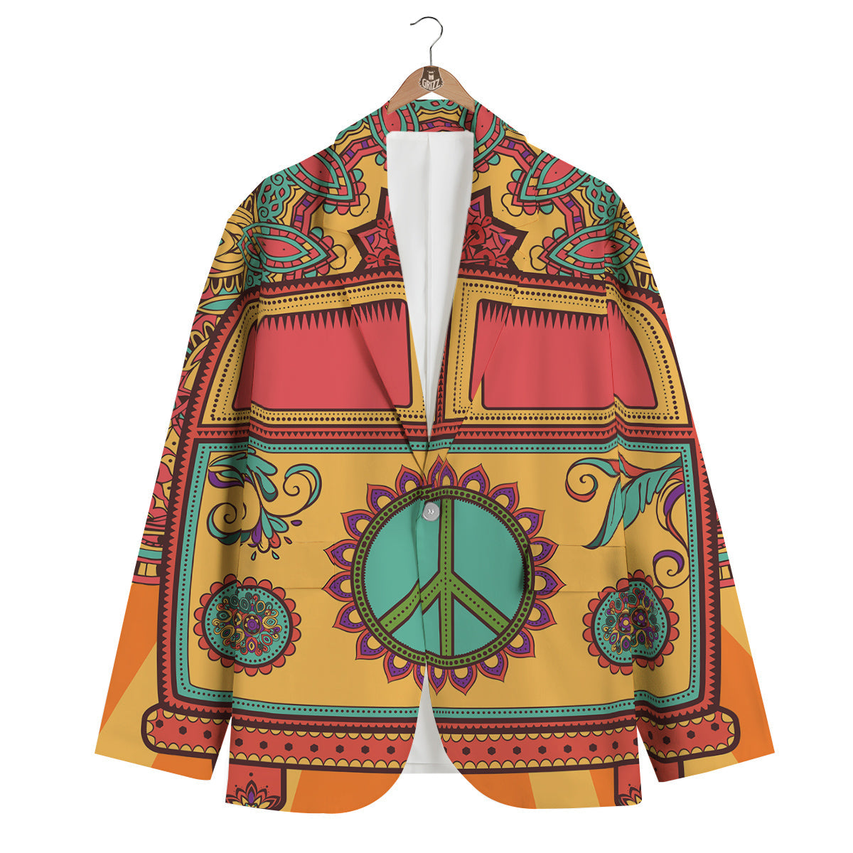 Hippie Van Peace Sign Mandala Pattern Print Men's Blazer-grizzshop