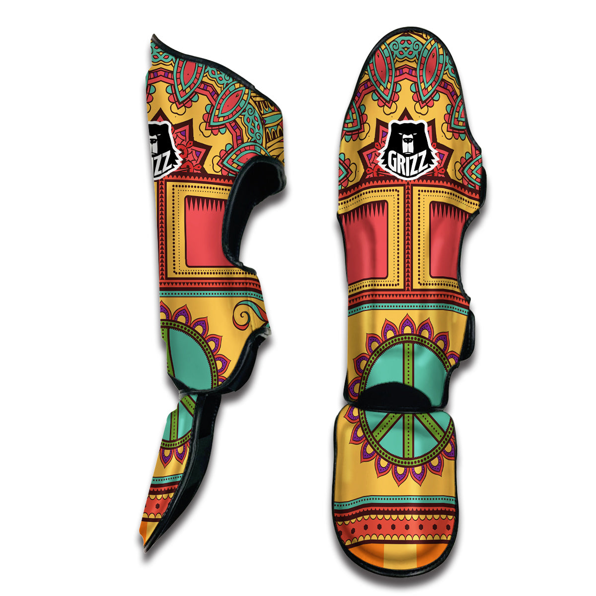 Hippie Van Peace Sign Mandala Pattern Print Muay Thai Shin Guards-grizzshop