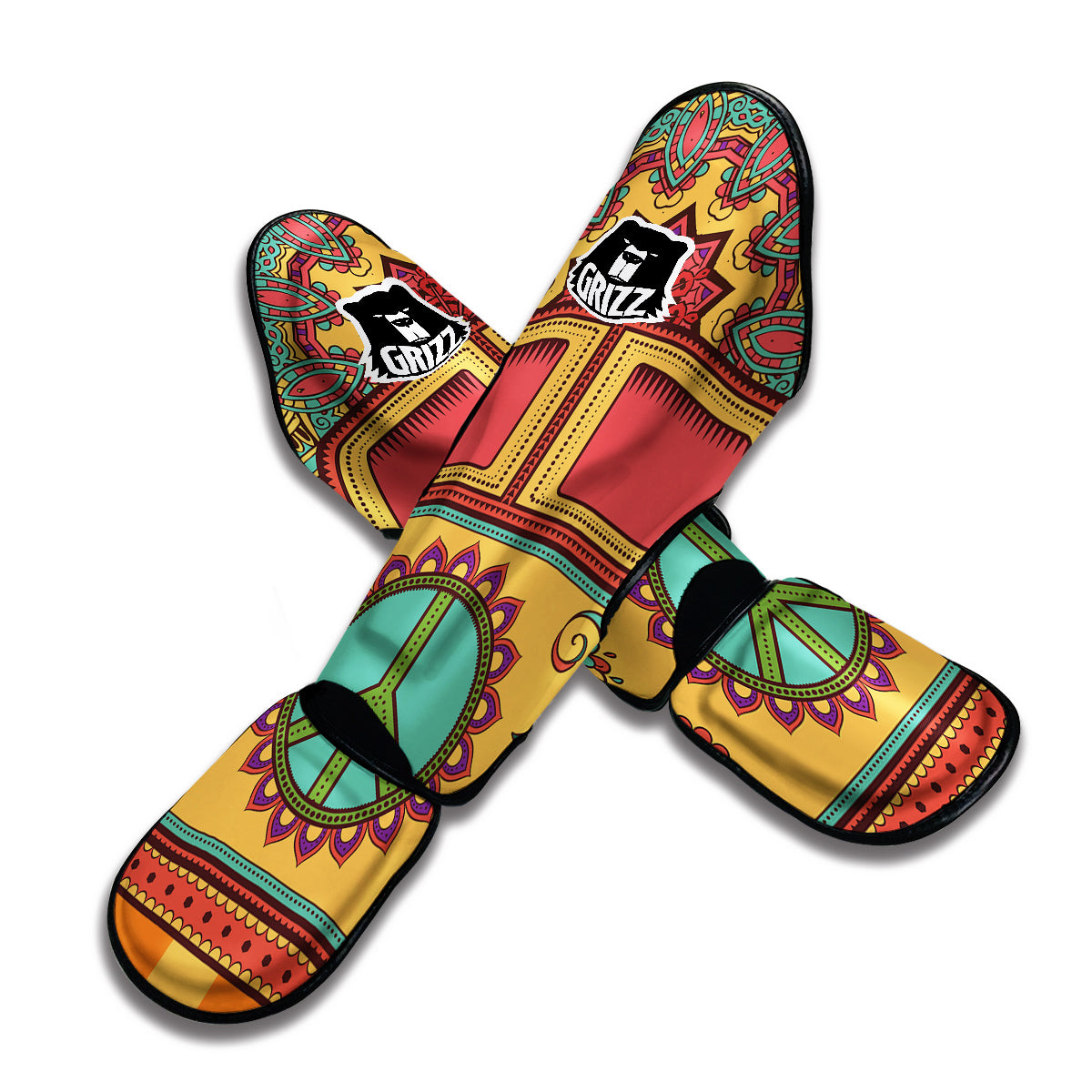 Hippie Van Peace Sign Mandala Pattern Print Muay Thai Shin Guards-grizzshop