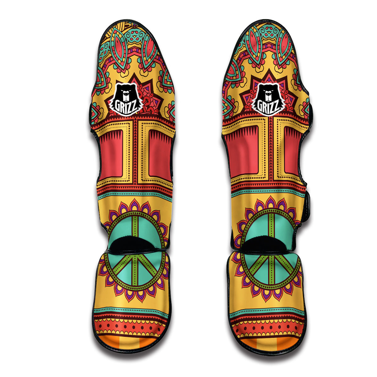 Hippie Van Peace Sign Mandala Pattern Print Muay Thai Shin Guards-grizzshop