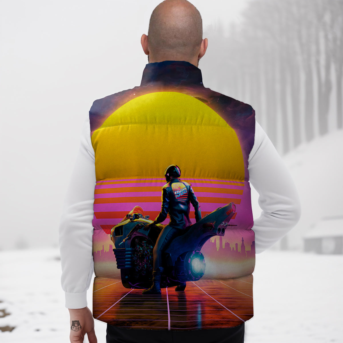 Hippie Van Peace Sign Pattern Print Down Vest