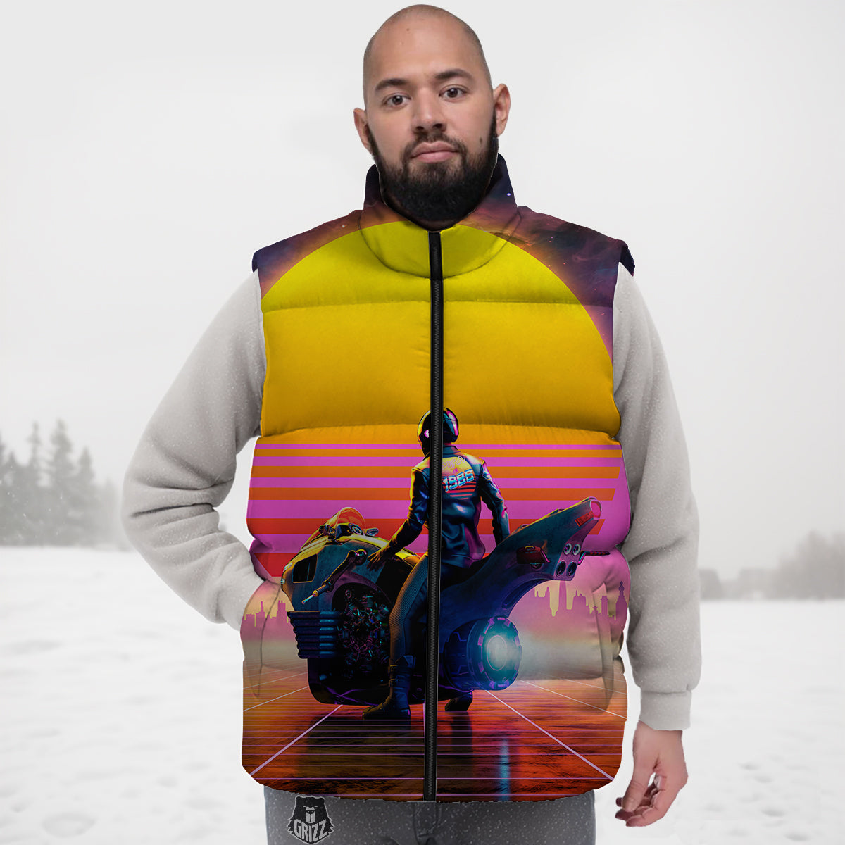 Hippie Van Peace Sign Pattern Print Down Vest
