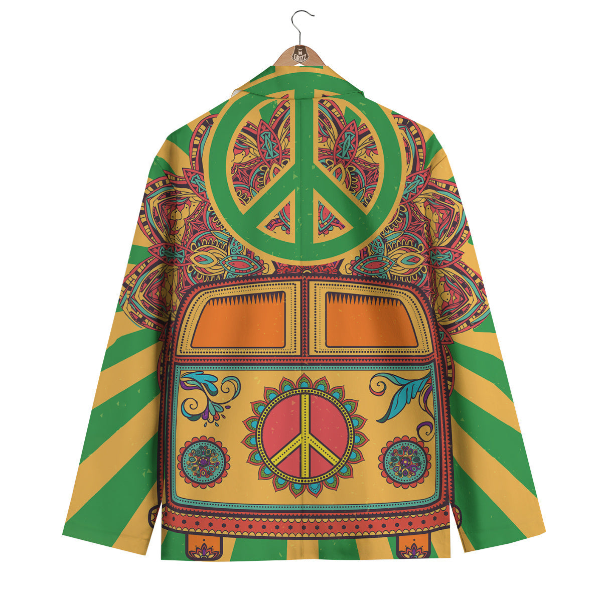 Hippie Van Peace Sign Pattern Print Men's Blazer-grizzshop