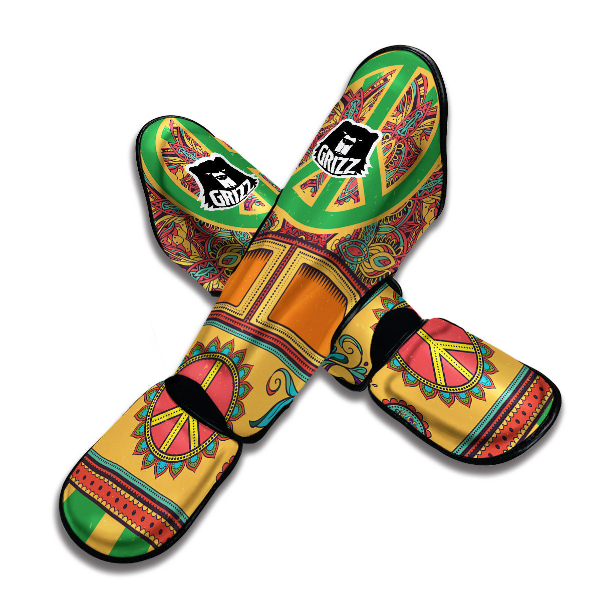 Hippie Van Peace Sign Pattern Print Muay Thai Shin Guards-grizzshop