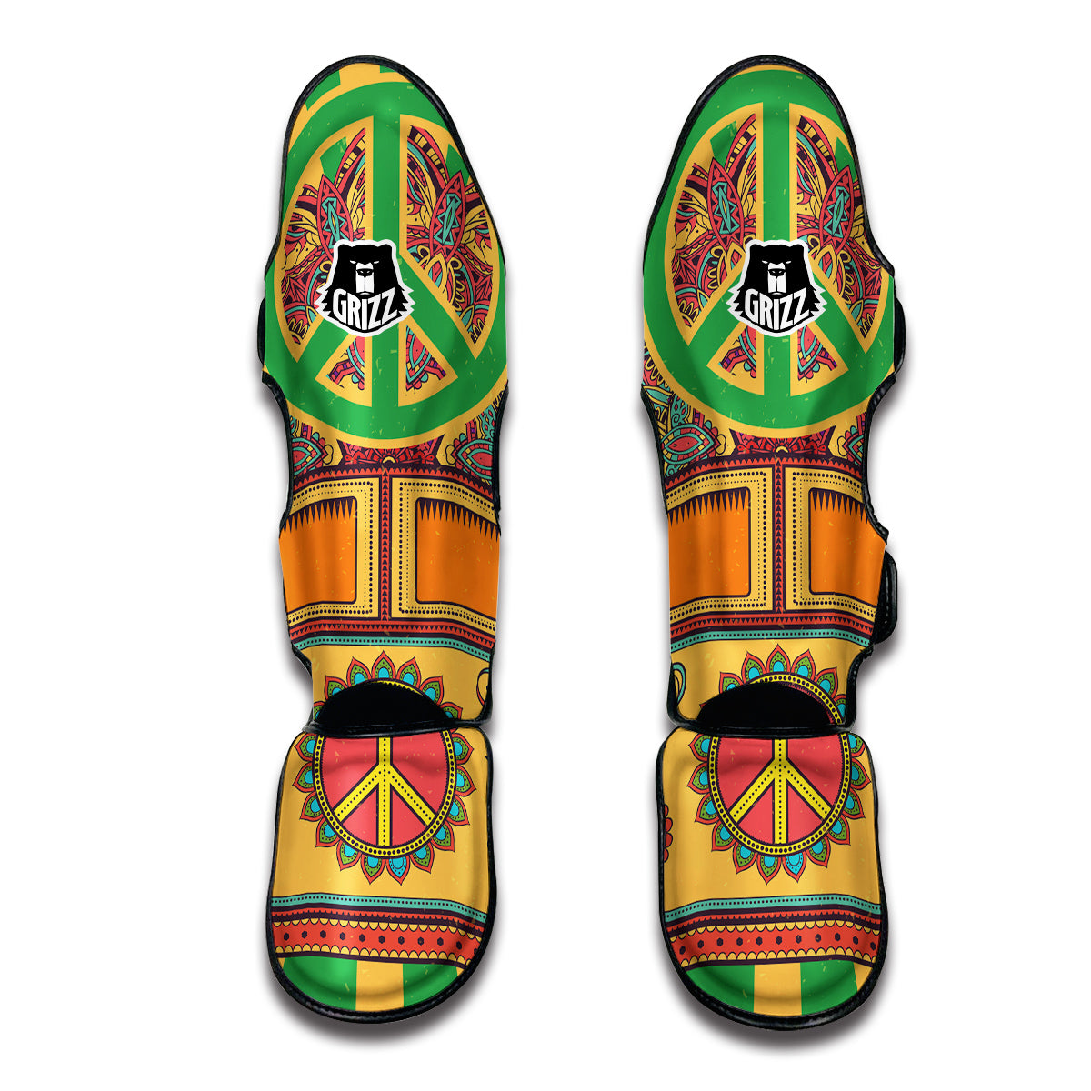 Hippie Van Peace Sign Pattern Print Muay Thai Shin Guards-grizzshop