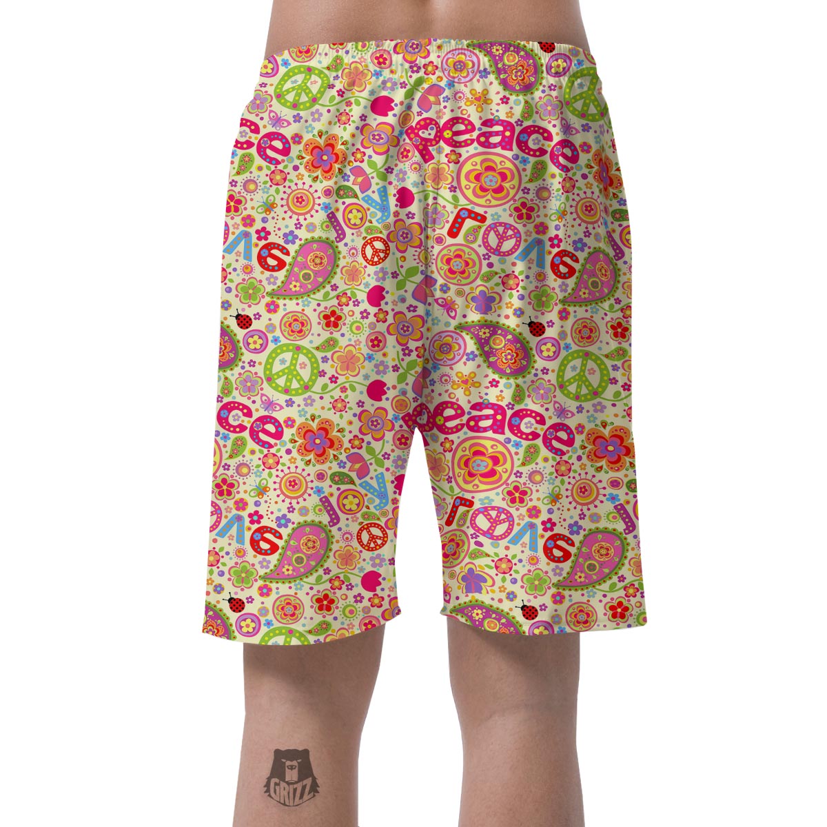 Hippie White Peace Men's Shorts-grizzshop