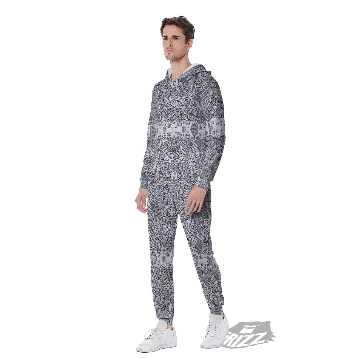 Hippie Graffiti Monochrome Print Pattern Men's Jumpsuit-grizzshop