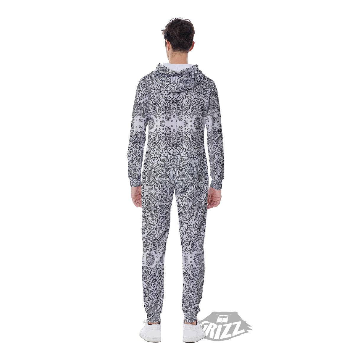 Hippie Graffiti Monochrome Print Pattern Men's Jumpsuit-grizzshop