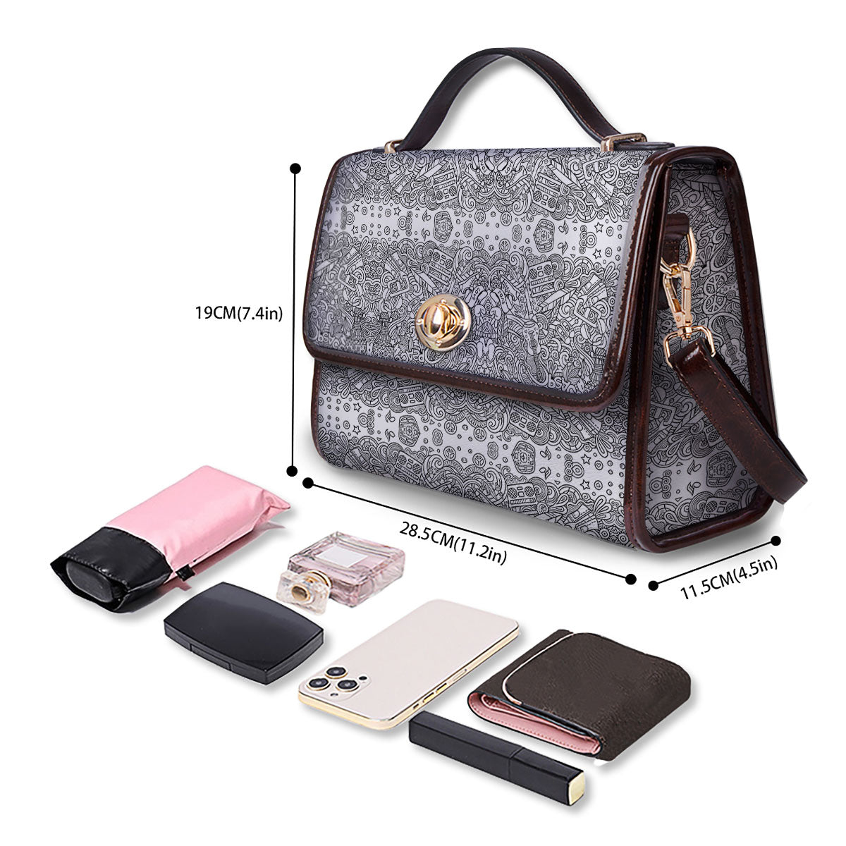 Hippie Graffiti Monochrome Print Pattern Women's Satchel Bag