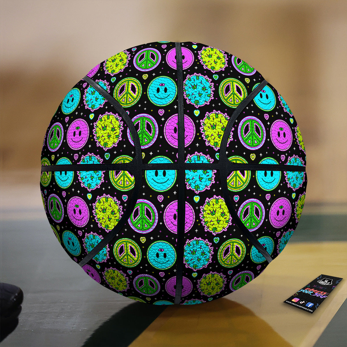 Hippie Peace Symbol And Weed Print Pattern Basketball