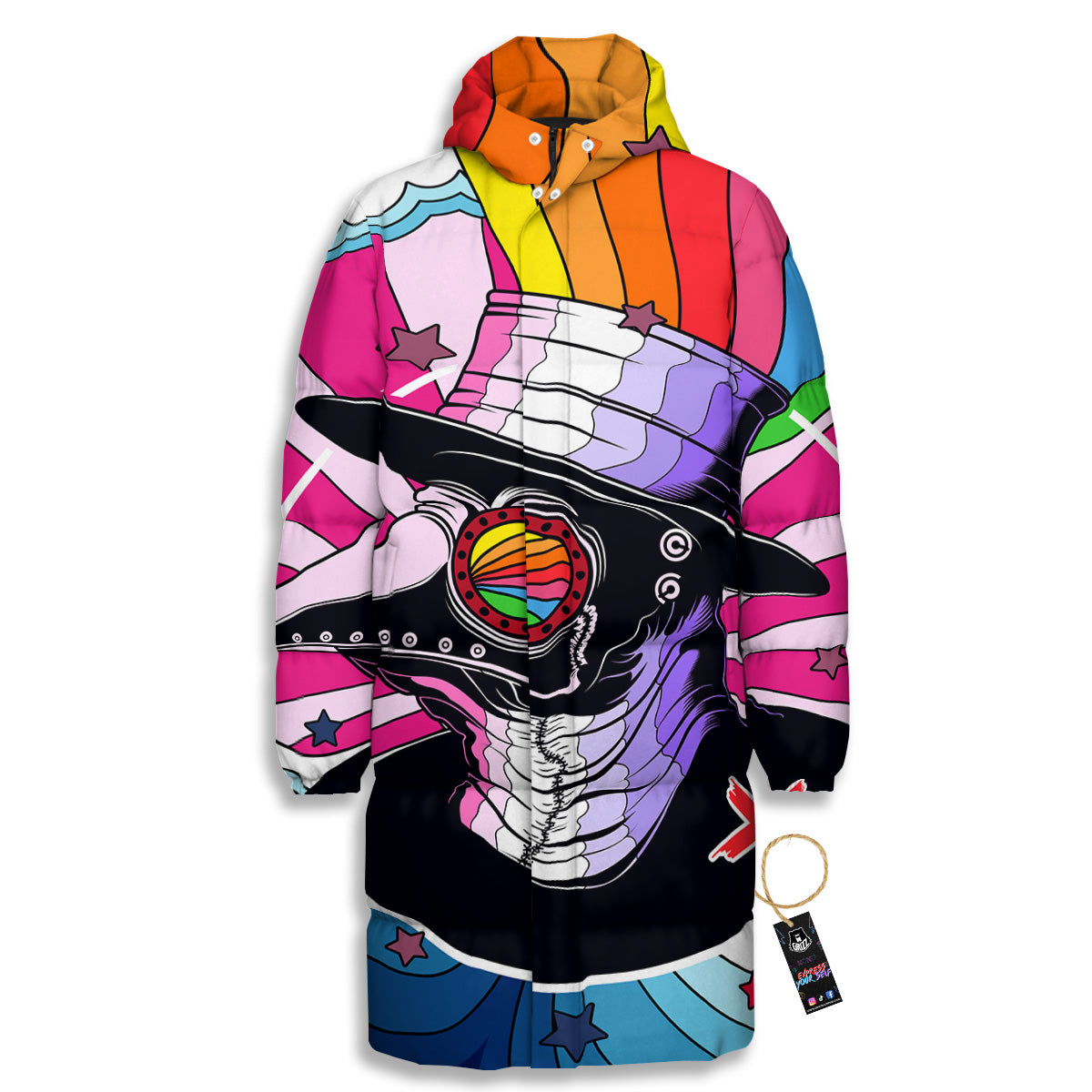 Hippie Plague Doctor Colorful Print Long Down Jacket