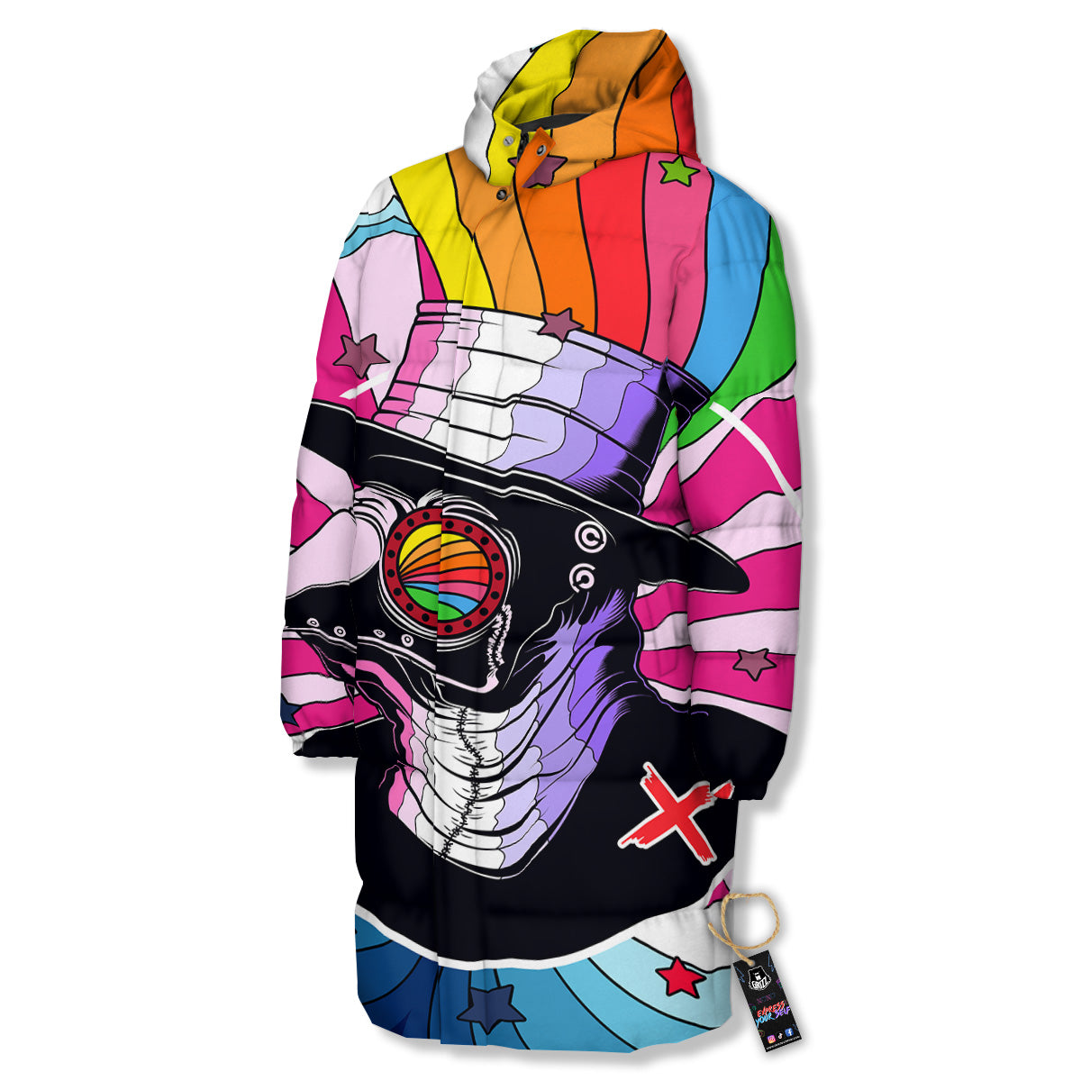 Hippie Plague Doctor Colorful Print Long Down Jacket