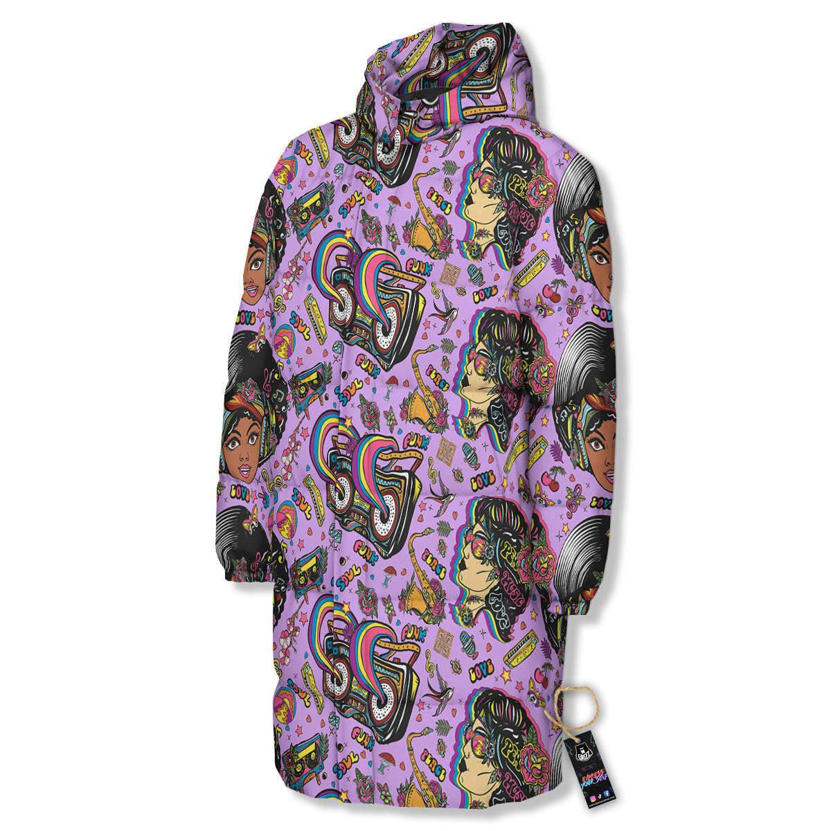 Hippie Retro Funky Women Print Pattern Long Down Jacket
