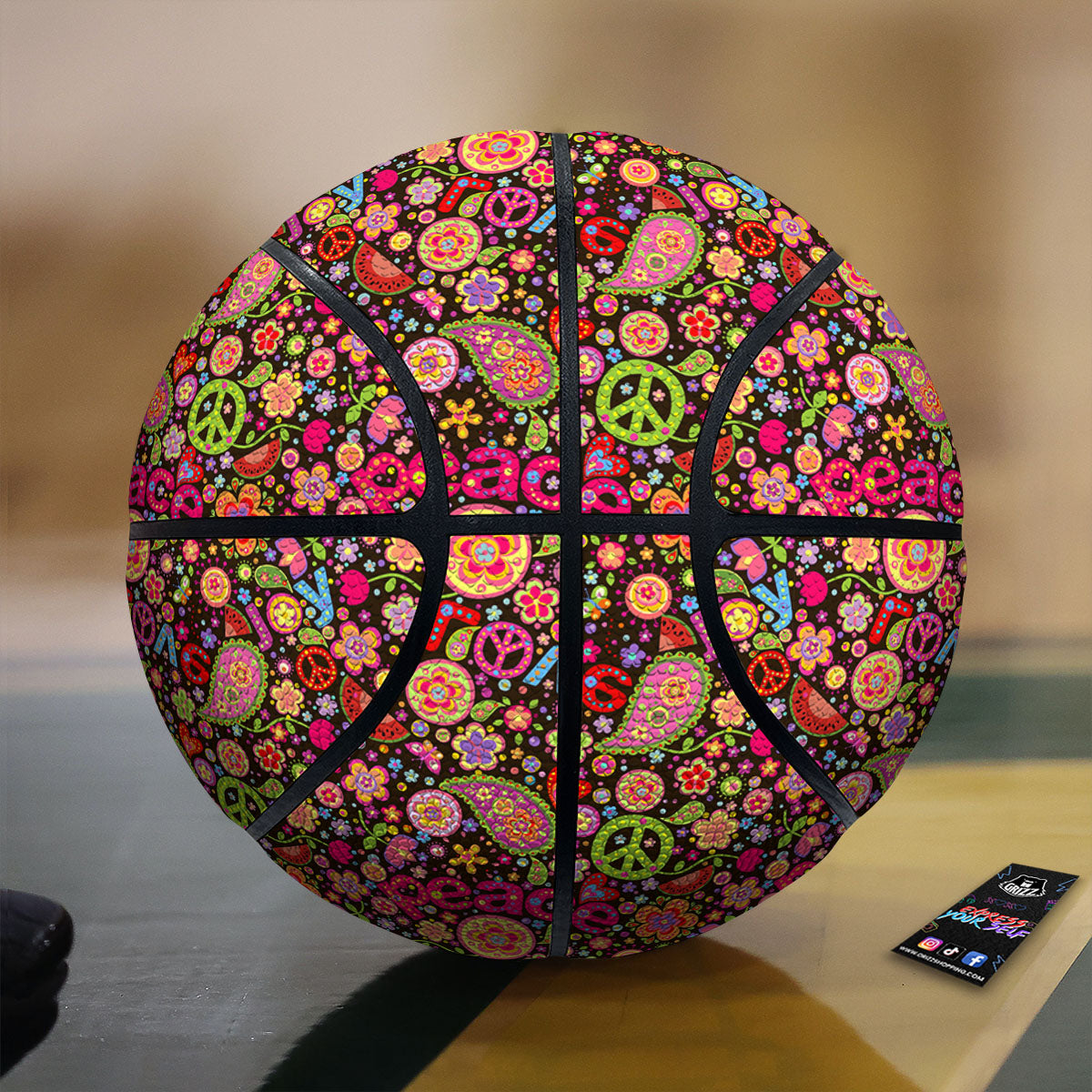 Hippie Sign Peace Flower Print Pattern Basketball
