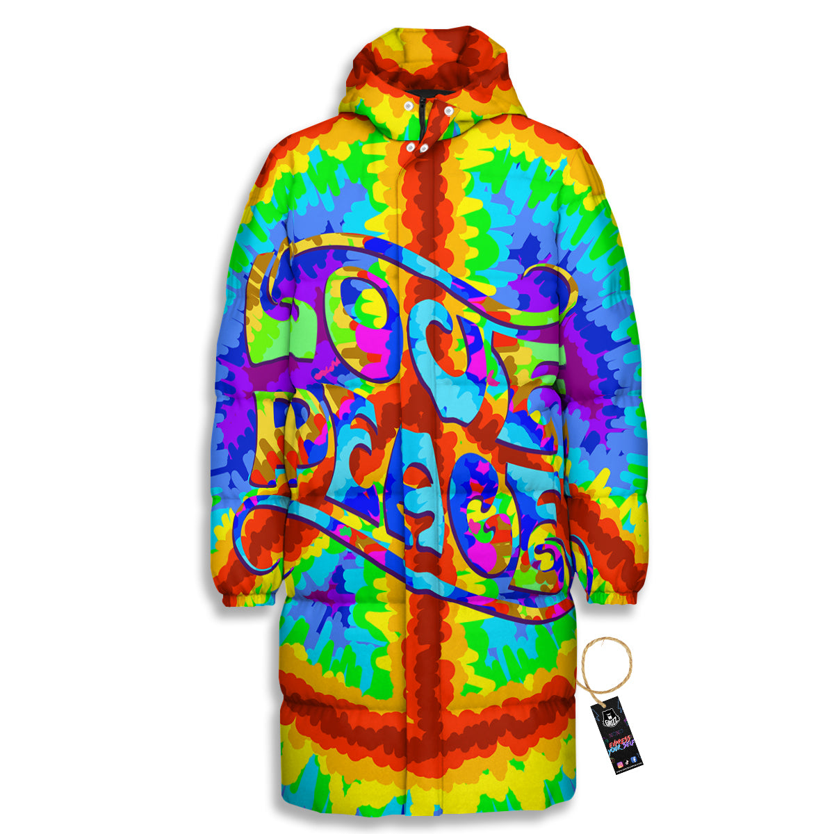 Hippie Symbol Colorful Abstract Print Long Down Jacket