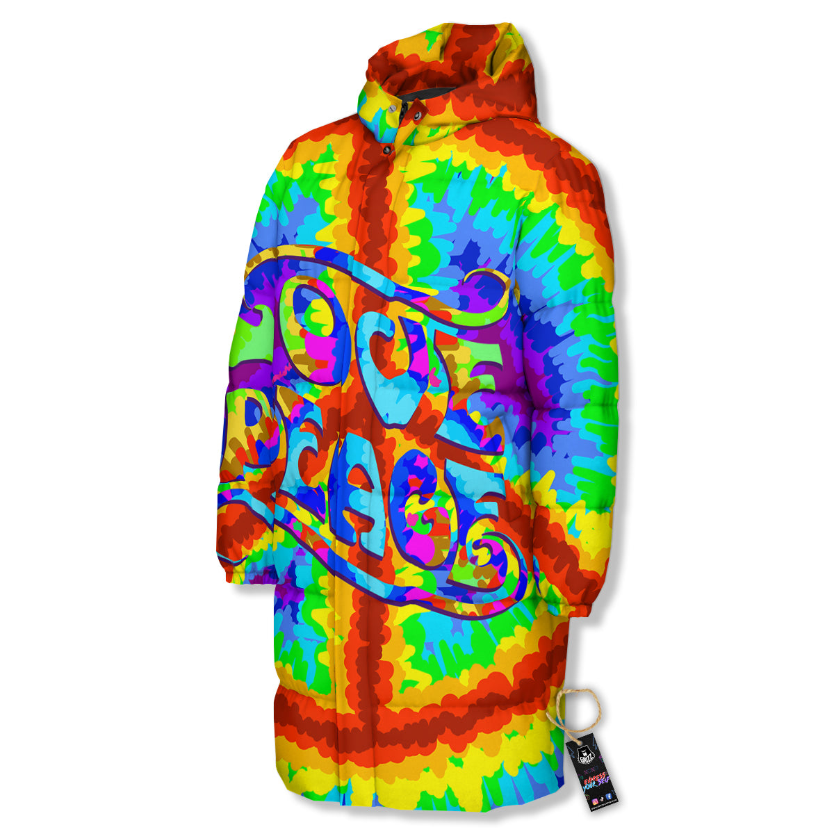 Hippie Symbol Colorful Abstract Print Long Down Jacket