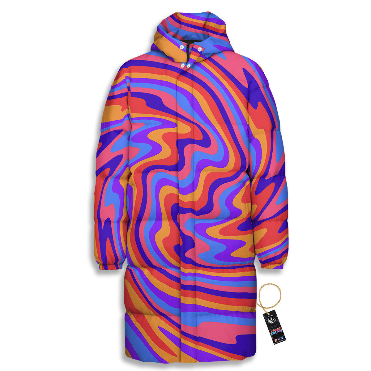 Hippie Trippy Acid Color Print Pattern Long Down Jacket