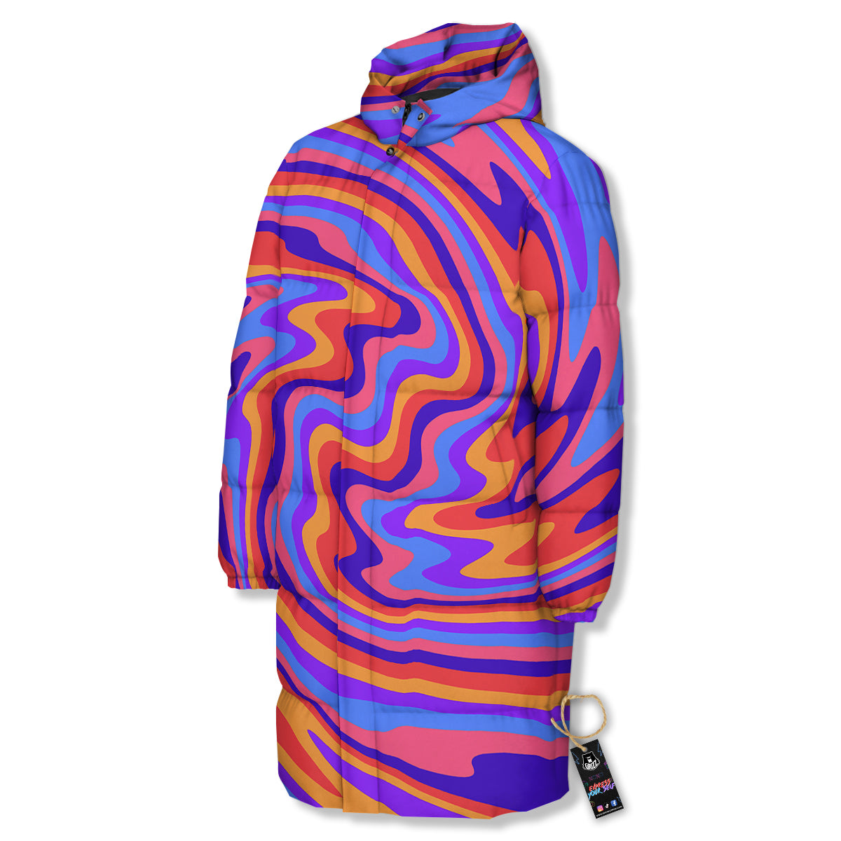 Hippie Trippy Acid Color Print Pattern Long Down Jacket