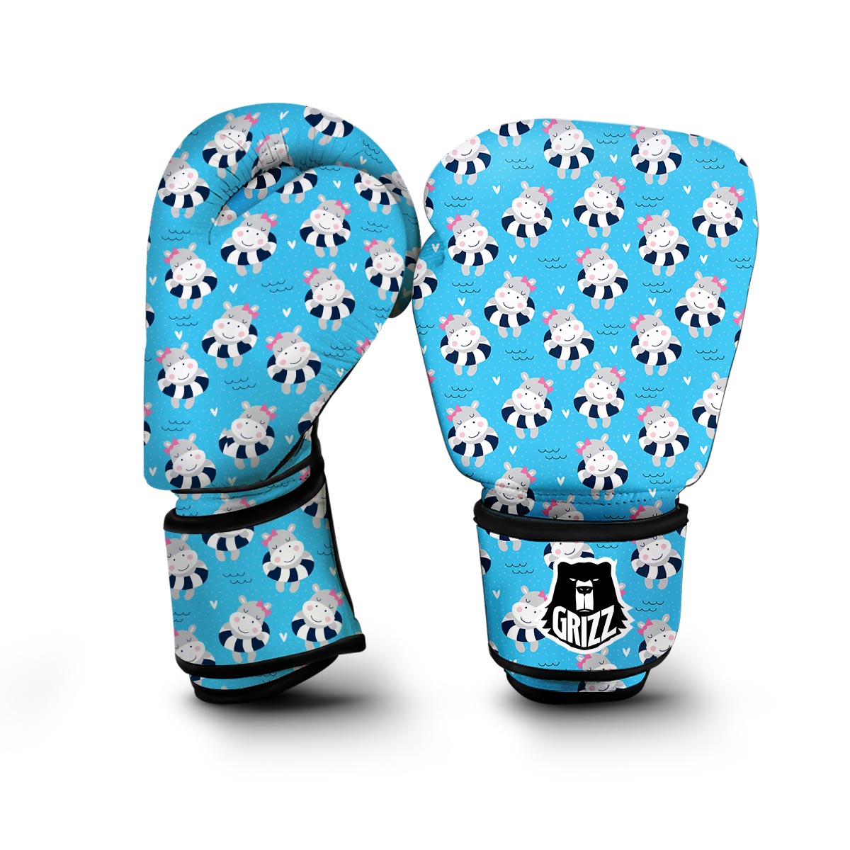 Hippo Cute Pattern Print Boxing Gloves-grizzshop