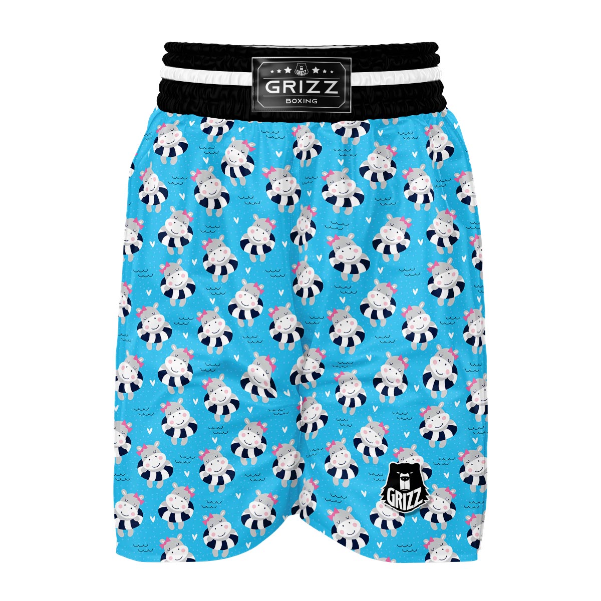 Hippo Cute Pattern Print Boxing Shorts-grizzshop