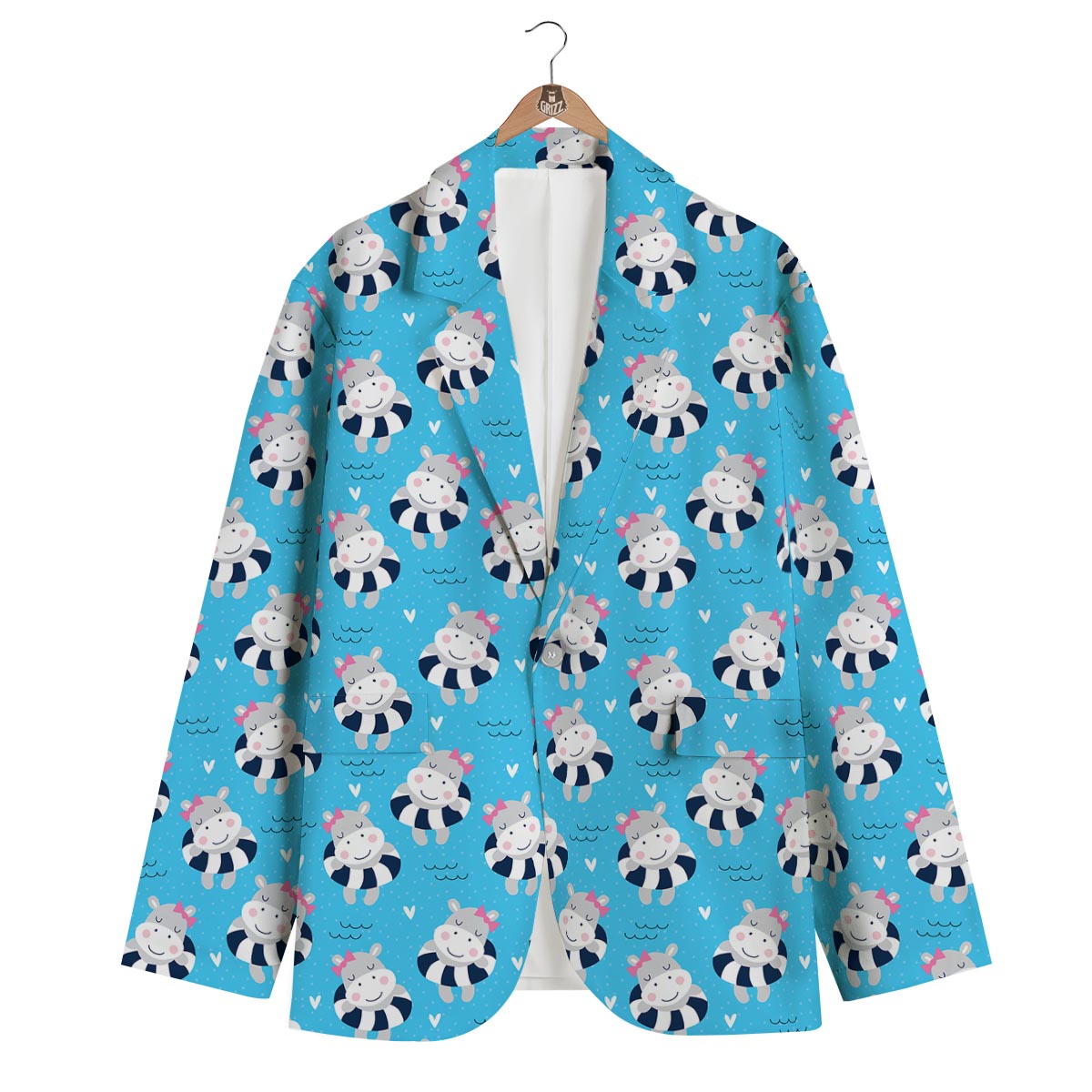 Hippo Cute Pattern Print Men's Blazer-grizzshop