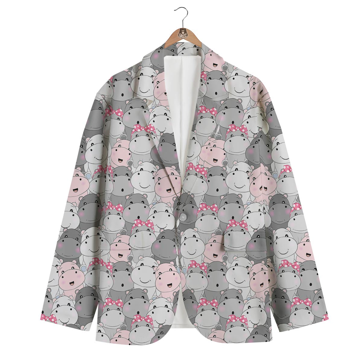 Hippo Cute Print Pattern Men's Blazer-grizzshop