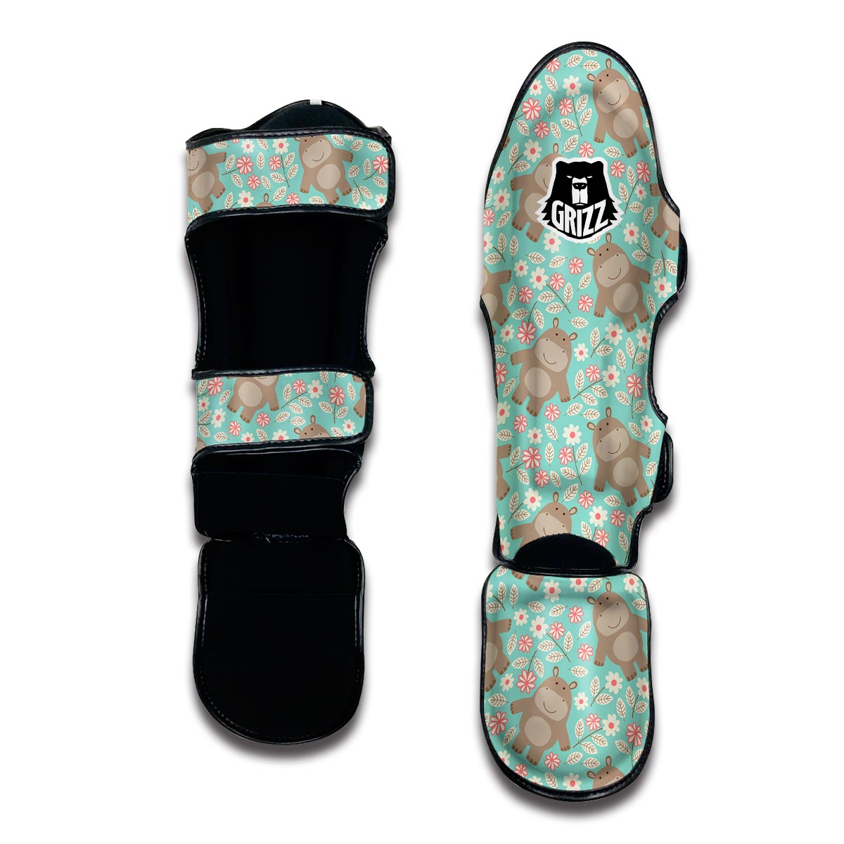 Hippo Floral Pattern Print Muay Thai Shin Guards-grizzshop