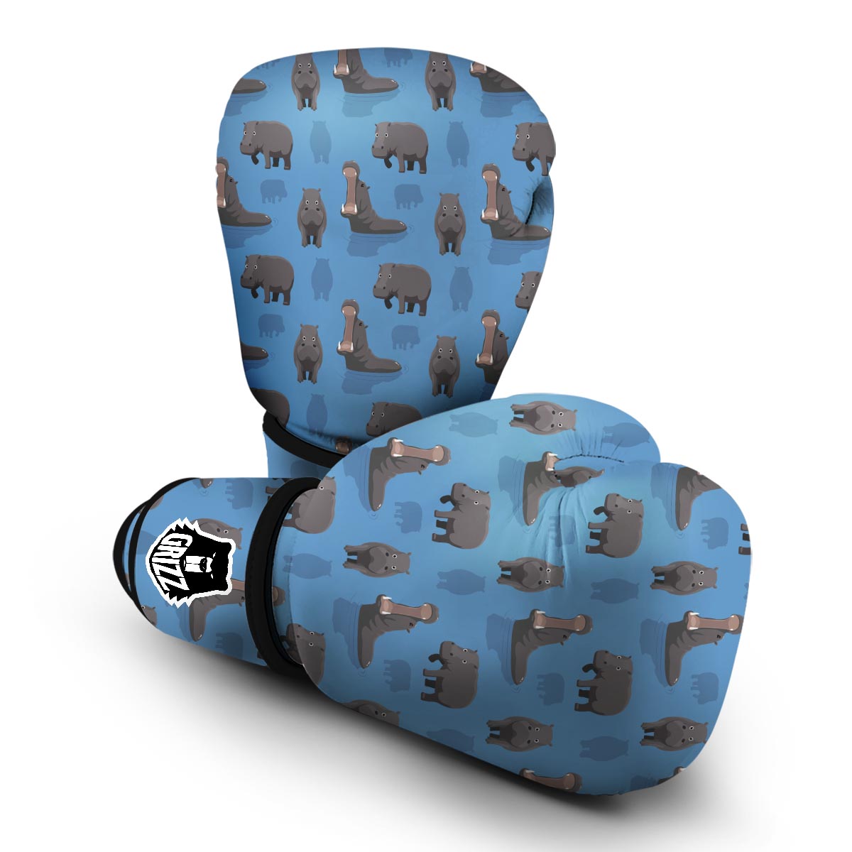 Hippo Pattern Print Boxing Gloves-grizzshop